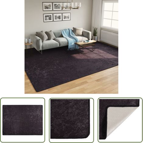 The Living Store Teppich Waschbar Anthrazit 400x300 cm Rutschfest - Samt Teppich - Anthrazit Teppich - Wohnraumteppich - Flur Teppich - Schlafzimmer Teppich