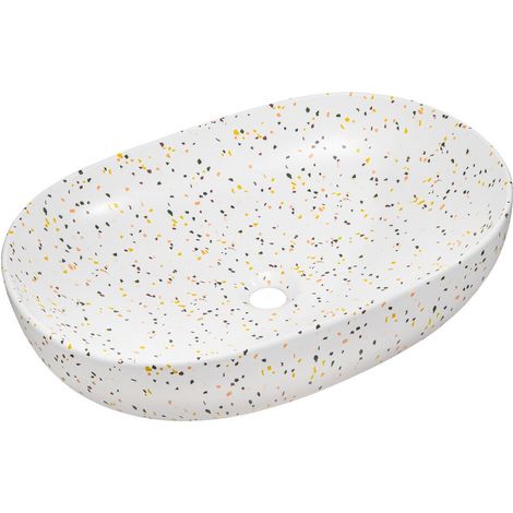 Ovales Aufsatzwaschbecken 60x41,5 cm, mehrfarbig gesprenkelt, in matter Keramik