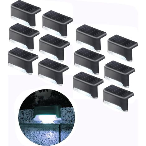 Lampe Clôture Solaire Étanchéité IP65, Lot de 12, Lumière de Pont, for Escalier, Patio, Terrasse, Jardin, Extérieur, Décoration Noir, Blanc Froid (1/5)