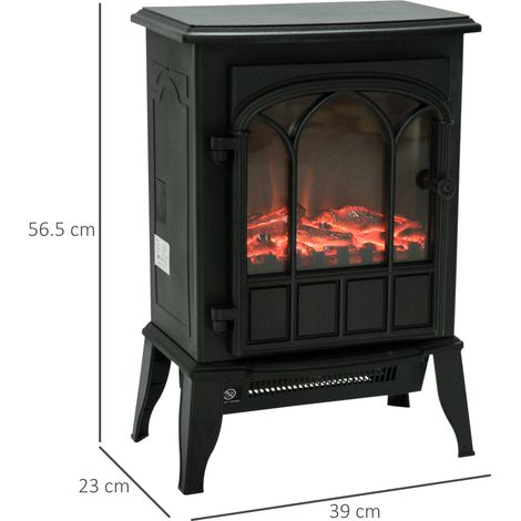 Poêle électrique sur pied, puissance 1000W/2000W, avec effet flamme, luminosité réglable, contrôle de la température et protection contre la surchauffe, 39x23x56,5cm, noir. (1/5)
