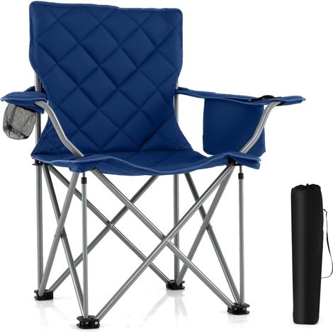 COSTWAY Sedia da Campeggio Pieghevole, Poltrona Esterni con Tasca Frigorifero e Portabicchieri, Sedia da Picnic con Borsa da Trasporto, Portata 227 kg, per Campeggio Pesca Picnic (Blu) (1/5)