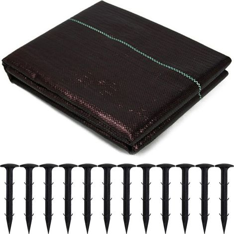 Ej.Life Toiles de Paillage 1m x 5m avec 12pcs Clous de sol, Bâche Anti Mauvaise Herbe, Géotextile Tissées Perméable à l'eau, Anti Repousse pour Jardin Verger (1/5)