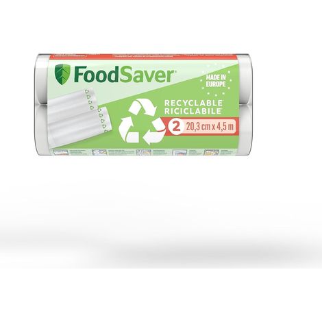 FoodSaver FSR2002X-01, Rotolo Termosigillabile 100% Riciclabile per Macchina Sottovuoto Alimenti, Lavabile, Durevole, Resistente alle Forature/Strappi, senza BPA, 20cm x 4.5m, 2 Pezzi (1/5)