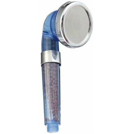 Hochdruck-Duschkopf mit Wassersparfunktion, dreistufigem Anti-Kalk-System und Ionenfilter. Blau