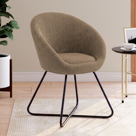 Sillón con forma de huevo ANGELINA, de terciopelo acanalado color topo, con patas cruzadas negras (1/5)