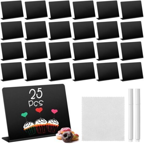 BUNTHAUS 25PCS Mini Tableau Noir,Facile à nettoyer pour les panneaux à message, les marque-places, les décorations de fête, les accessoires pratiques pour les événements, les mariages, les cafés.