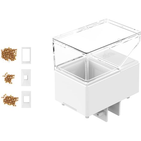 Automatischer Fischfutterautomat für Aquarien, mehrere Fütterungsprogramme, leiser Betrieb, großes 500-ml-Fassungsvermögen, mit Digitalanzeige, feuchtigkeitsbeständig, verstopfungsfrei