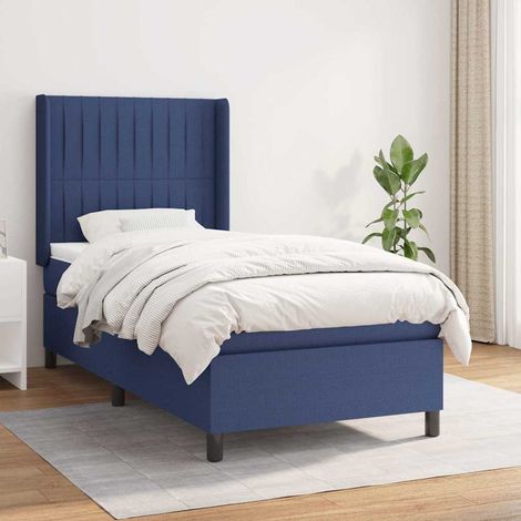 Cama box spring con colchón tela azul 90x190 cm (1/5)