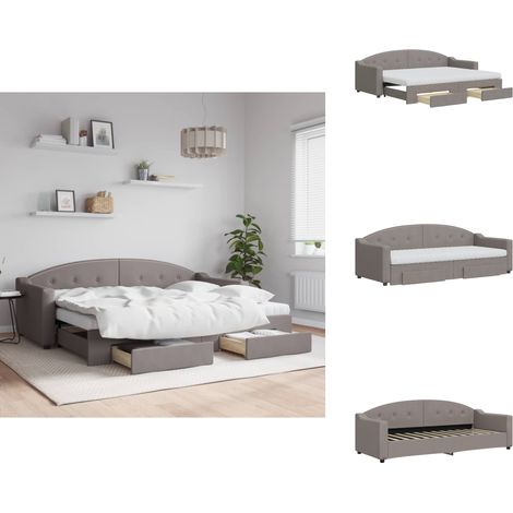 Lit de jour avec gigogne et tiroirs taupe 80x200 cm tissu - Canapé Convertible - Lit Gigogne - Meuble Multifonctionnel - Lit D'appoint - Rangements Intégrés (1/5)
