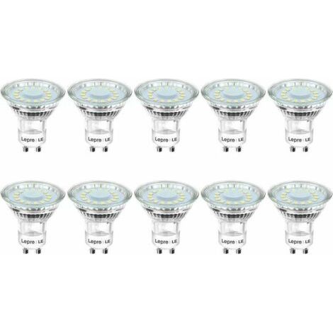 Ampoules LED GU10 de 4W équivalentes à 50W d'ampoules halogènes, éclairage blanc froid de 5000K, luminosité de 325lm avec un angle de faisceau large de 110°. Lot de 10 ampoules LED spot. (1/4)