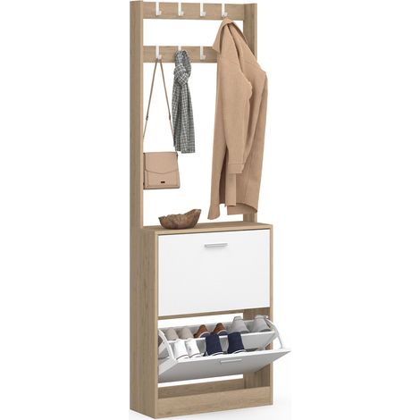 Eingangsgarderobe KLARK Schuhschrank 2 Türen Holz-Weiß-Effekt