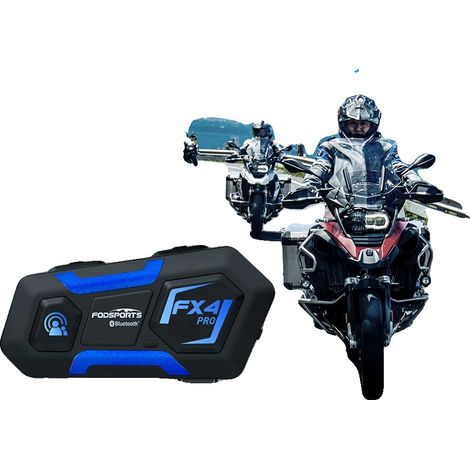Sistema de intercomunicación para casco, distancia máxima de intercomunicación de 1200 m, hasta 4 altavoces, conectividad Bluetooth, capacidad de batería de 850 mAh, resistente al agua y con reducción (1/5)