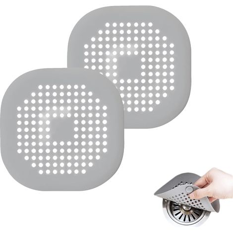 Protezione per scarico in silicone [2 pezzi], protezione per scarico filtro lavello, per doccia, vasca da bagno e cucina [grigio]