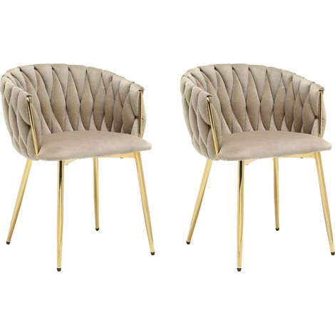 Sedia in Velluto e Metallo Dorato Beige - Lotto di 2 - ELEGANO (1/4)