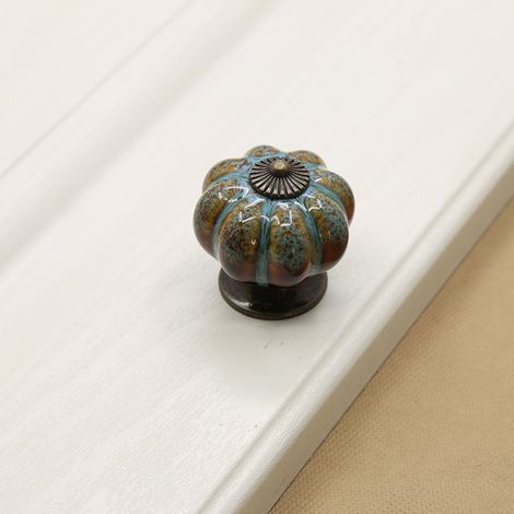AIDUCHO Juego de 1 pomo para puerta, tirador para cajón, tirador para armario, pomos de cerámica, pomos retro y elegantes con forma de calabaza - Azul (1/5)