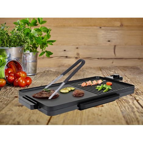 Elektro Tischgrill XL BBQ Grill-& Bratplatte 49x27cm, 2000Watt - mit Grillzange (1/5)