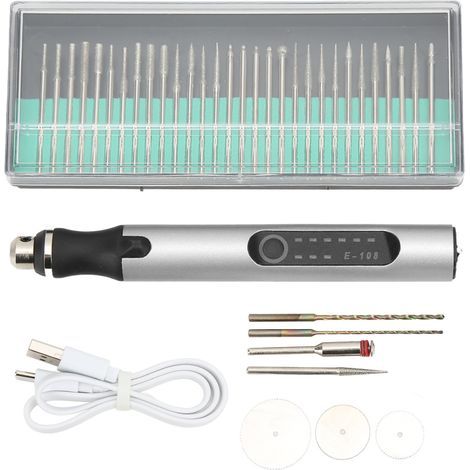 Stylo Graveur sans Fil avec Charge Rapide, 3 Vitesses pour Gravure Métal, Découpe et Perçage DIY, Outil Polyvalent Argenté (1/5)