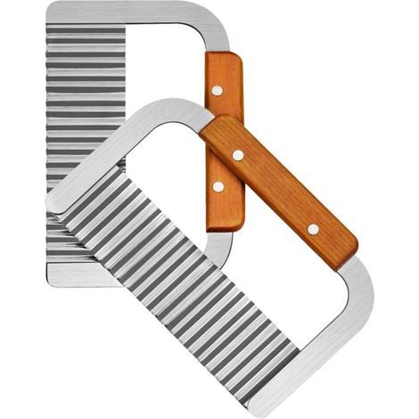 Set mit 2 Gemüseschneidern mit Wellenklingen – für Kartoffeln, Kürbis, Karotten – Klinge aus Edelstahl und Holzgriff (1/5)