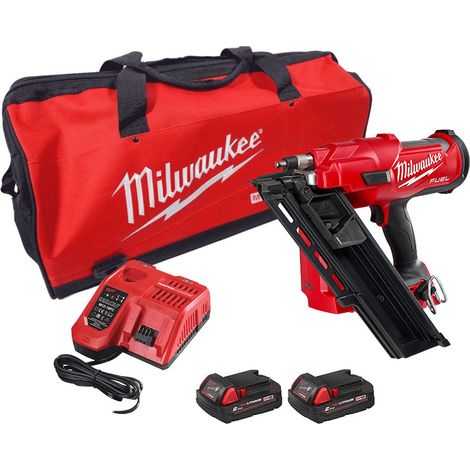 Milwaukee M18FFN-202B 18V FUEL 34° 2-modes framing nailer, Kit - 2x M18B2 Batteries, M12-18FC Charger & 24Inch Bag (1/4)