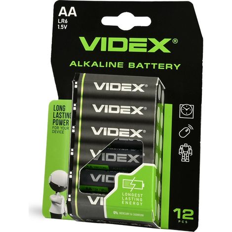 Set grande da 12 batterie alcaline potenti Videx AA LR6 1.5V 2600 mAh