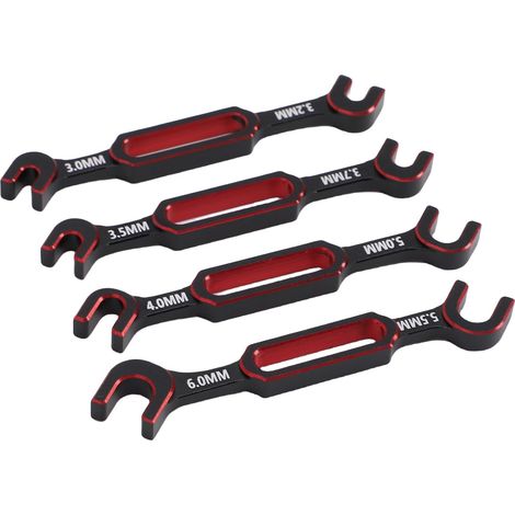 Jeu de 4 Clés RC avec 8 Tailles Extracteur de Joint d'écrou de Tendeur pour Outil de Réparation en Alliage d'aluminium pour Voiture sur Chenilles RC, Bateau, Drone (Rouge) (1/4)