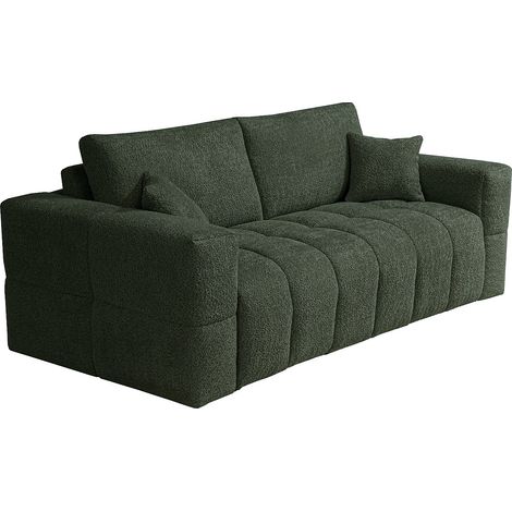 Divano letto 3 posti express Posto letto 140 cm Materasso 16 cm in Tessuto bouclette Verde - ISSORO
