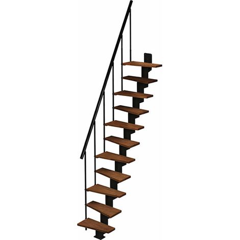 Escalier droit 14 marches - Hauteur à franchir de 3.00 à 3.56m - Largeur 60cm - Couleur bois et noir - KIP60/I-SNMNOY-14