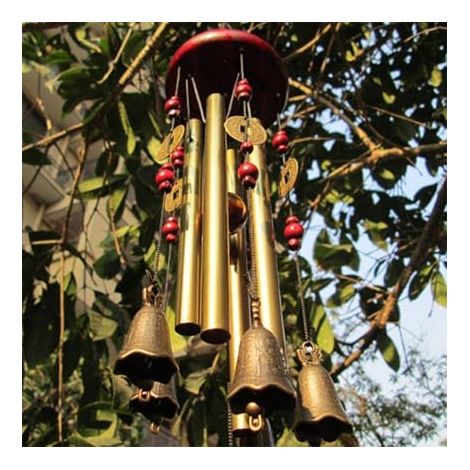 Carillon du vent, vous souhaite la prospérité: chinois traditionnel incroyable 4 tubes 5 cloches et base en bois Bronze Windchime pour patio extérieur, jardin et décoration intérieure (1/5)