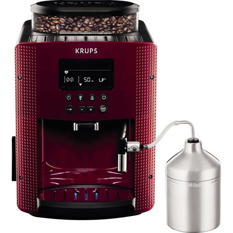 Krups EA816570 Essential Macchina per Caffè Automatica, Display LCD, 3 Temperature, Beccuccio per Vapore, Rosso (1/5)