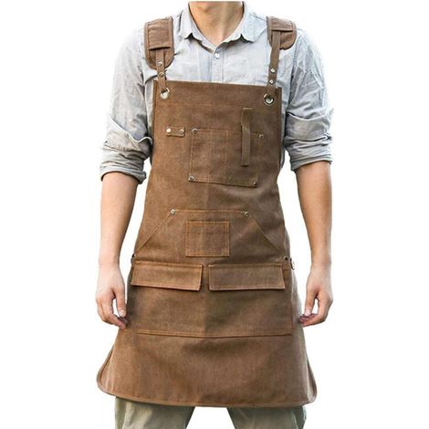 Tablier en toile, tablier de travail multifonctionnel et ajustable avec poche à outils pour coiffeur, peintre, artisan, jardinier, barbier, barista, tablier en denim imperméable (1/5)