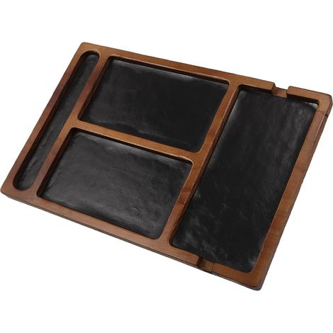 Plateau Valet en Bois Naturel Compartimenté – Organisateur de Bijoux, Clés et Lunettes – Bac de Récupération Compact pour Table de Nuit, Entrée ou Bureau – Rangement (1/5)