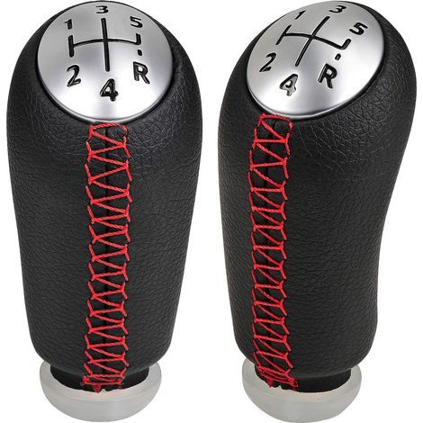 5 Vitesses Manuel Pommeau de Vitesse Cuir Universel pour Renault Megane 2 Clio 3 Scenic 2 Kangoo Boite Levier Voiture,Coutures Rouge (1/5)