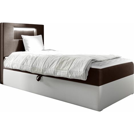 Lit boxspring Lucus V, Soft 017 + Fresh 4, Unique, Continental, 90x200, Faux cuir, Tissu, Disponible, 92x212x104cm, LED: Disponible (1/5)