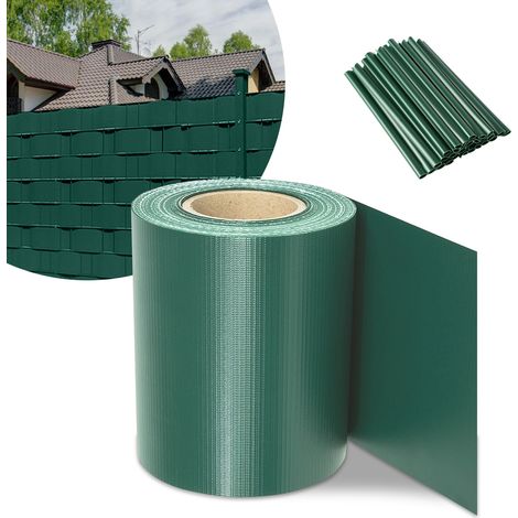 TolleTour 1 Rollen PVC Sichtschutzstreifen 70m x 19cm Sichtschutzfolie mit 60 x Befestigungsclips für Gartenzaun, Balkon  Grün