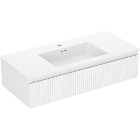 Mexen Rivel mobile da bagno 100 cm con lavabo Otis, 1 cassetto, scanalato, bianco opaco - 91A20-10023-1-BF01-W18M01 (1/5)