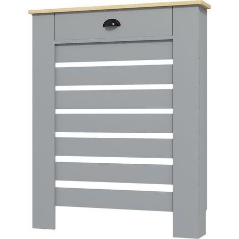 HOMCOM Copricaloriferi in MDF a Doghe con Cassetto, 78x19x95.5 cm, Grigio