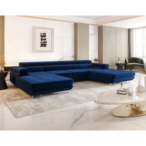 Bestmobilier – Canapé panoramique en U 7 places convertible avec coffre et têtières réglables – Tissu 100% polyester – Style contemporain – Dimensions 350x205cm (1/5)