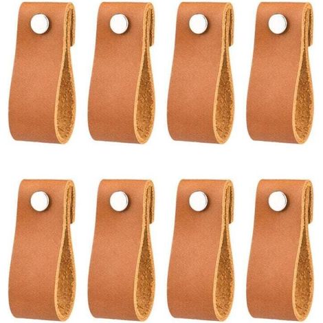 - poignées en cuir pour meubles 6 2 cm poignées en cuir vintage faites à la main pour meubles de cuisine - salle de bain - armoires， (café，8Pcs) (1/5)