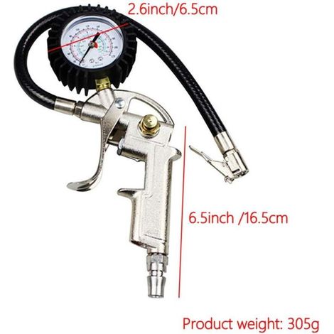 BEBUSINGOTO Gonfleur de pneu avec manomètre 220PSI et gonfleur avec tuyau Air Chuck Pistolet Poignée Jauge de pression des pneus Compresseur Accessoires