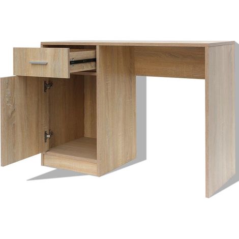 Escritorio de oficina mueble de trabajo para ordenador con cajón y armario 100 cm roble 0502110 (1/5)