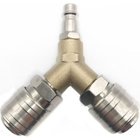 Compressed air distributor, compressed air fitting, compressed air switch, with two 1/4 inch threaded fittings, made of stainless brass (1/5)