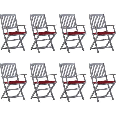 Lot de 8 Chaises de jardin pliables - Chaise d'extérieur pour terrasse/jardin avec coussins Bois d'acacia BV281530 - BonneVie (1/5)