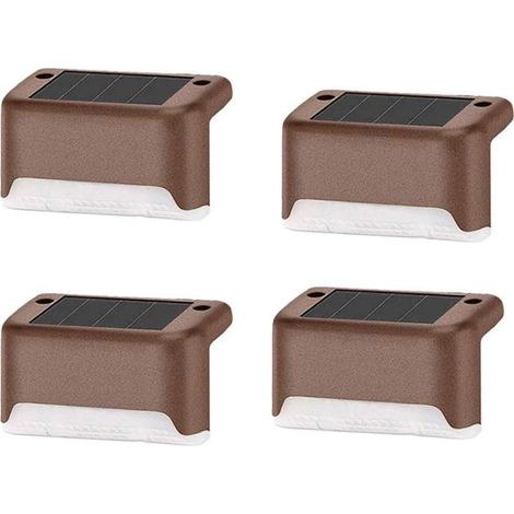 ZOLGINAH Juego de 4 luces solares, luz solar marrón para decoración de jardín, iluminación solar para vallas, luces LED solares para jardín, jardín y escaleras, blanco cálido (1/5)