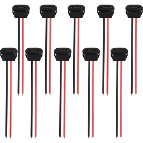 10PCS Connecteur USB C a Souder, Connecteur USB C Femelle 3A, Connecteur Type-C à Souder avec 2 Fils et Encoche de Fixation, Prise TYP-C pour Car-Audio, Appareils Domestiques et Projets Électroniques (1/5)