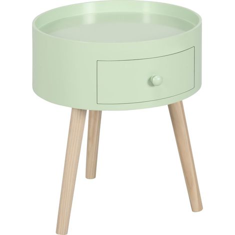 Table basse table de chevet table de nuit ronde design scandinave bout de canapé avec tiroir pieds effilés inclinés (1/5)