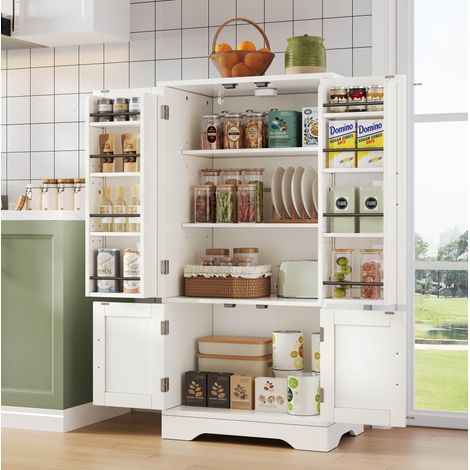 Armario alto de cocina 4 puertas, 60 x 40 x 120,5 cm, LED con sensor, blanco DESVIAE (1/5)