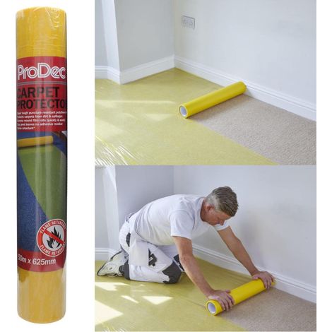 ProDec Rotolo di protezione per moquette, 50 m, resistente, autoadesivo, in plastica, completamente impermeabile, resistente, per tappeti, protezione per pavimenti in plastica trasparente (1/5)