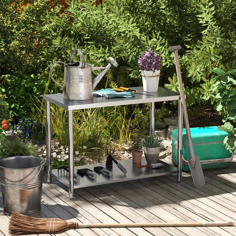 Établi robuste en acier inoxydable 24 x 47 x 34 pouces avec étagère pour cuisine, garage ou table de préparation de travaux (1/5)