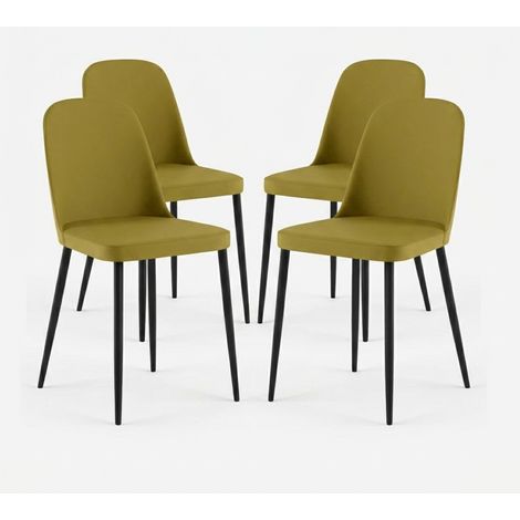 Set de 4 sillas de comedor tapizadas soft-touch con patas de metal Gaelia - Amarillo