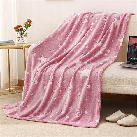 Manta fosforescente con estrellas, 150 x 120 cm, manta fluorescente con estrellas luminosas hecha de suave franela polar, para todas las estaciones, con empaque de regalo (rosa). (1/5)
